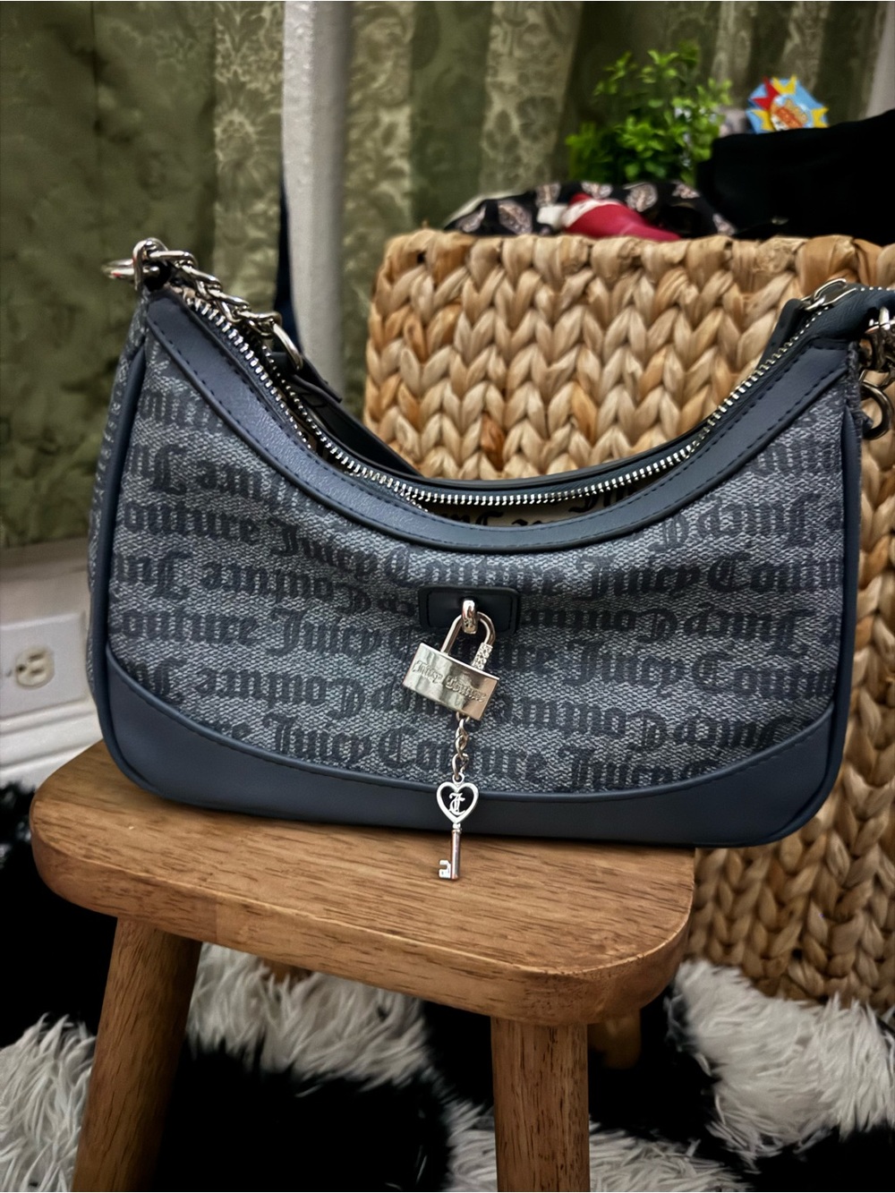 Juicy Couture Logo Jacquard Padlock Shoulder Bag
